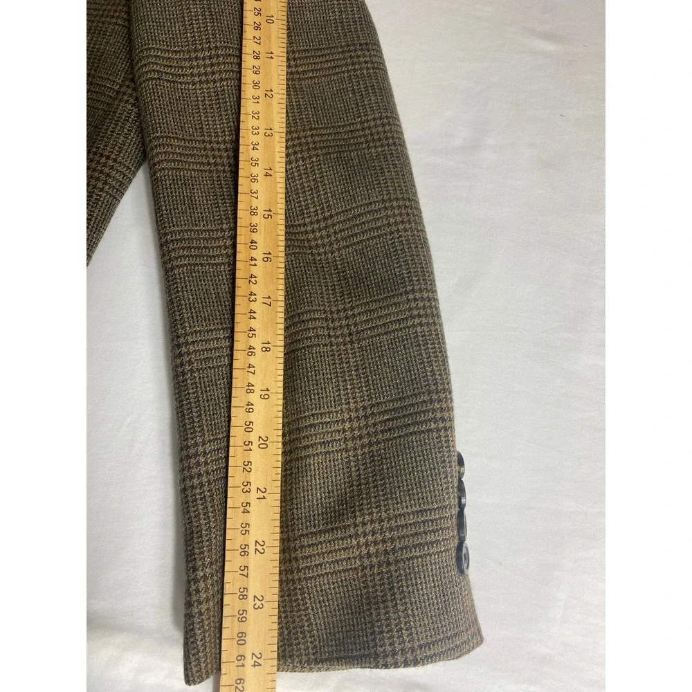 Joseph & Feiss Sport Coat Mens 44R Brown 100 % Excellent Lambswool Plaid Blazer